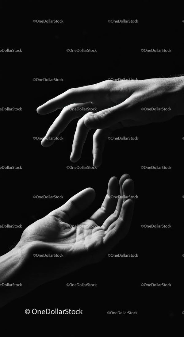 Black and White Reaching Hands in Dramatic Light