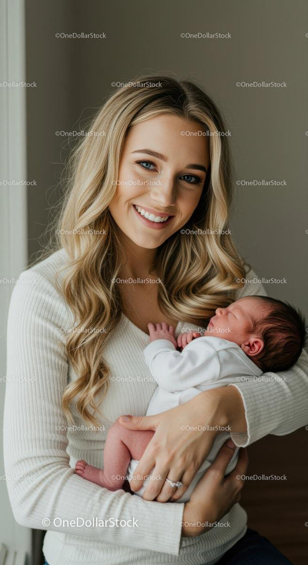 Mother Holding Her Newborn Baby with Love and Care