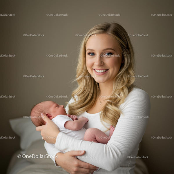Joyful Mother Holding Newborn in Cozy Setting
