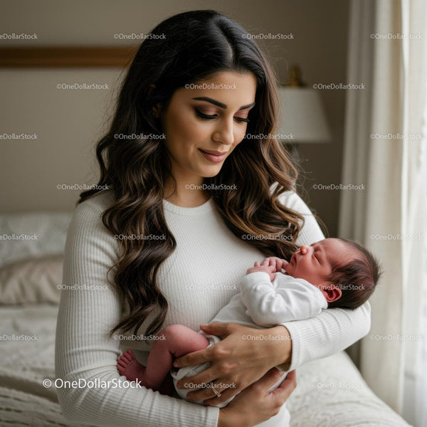 Loving Mother Holding Her Sleeping Newborn Baby