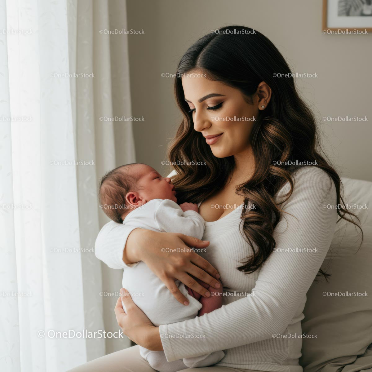 Mother Holding Newborn in Peaceful Home Setting