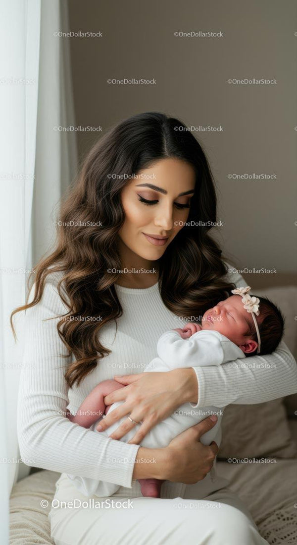 Loving Mother Holding Her Newborn in Gentle Embrace