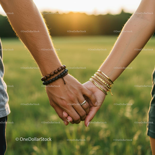 Couple Holding Hands in Golden Sunset