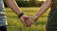 Couple Holding Hands at Sunset in a Summer Field