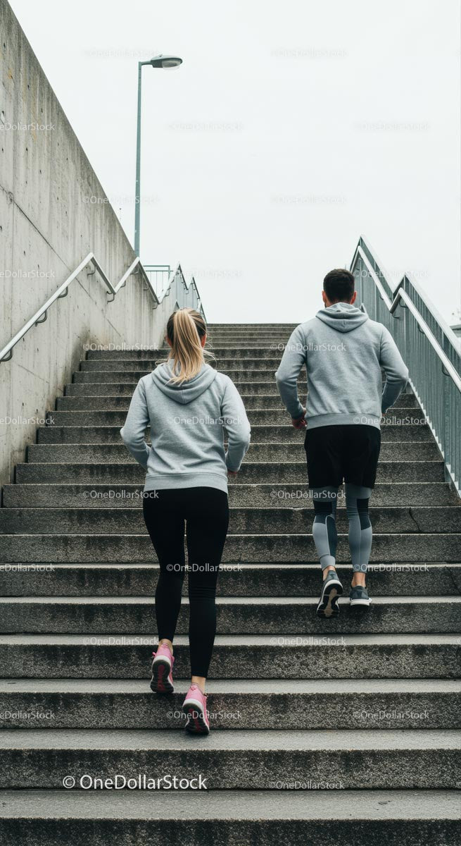 Couple Climbing Concrete Stairs for Morning Workout