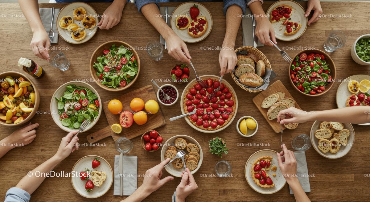 Vibrant Summer Feast with Fresh Salads and Strawberries