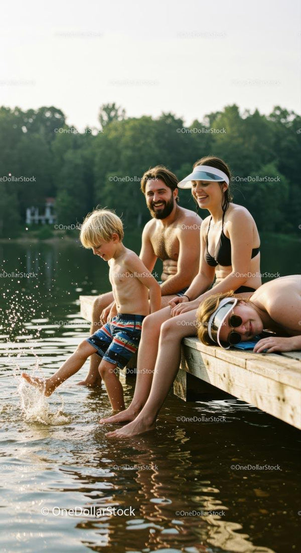 Family Enjoying a Relaxing Day by the Lake