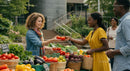 Friendly Exchange at a Vibrant Farmers Market