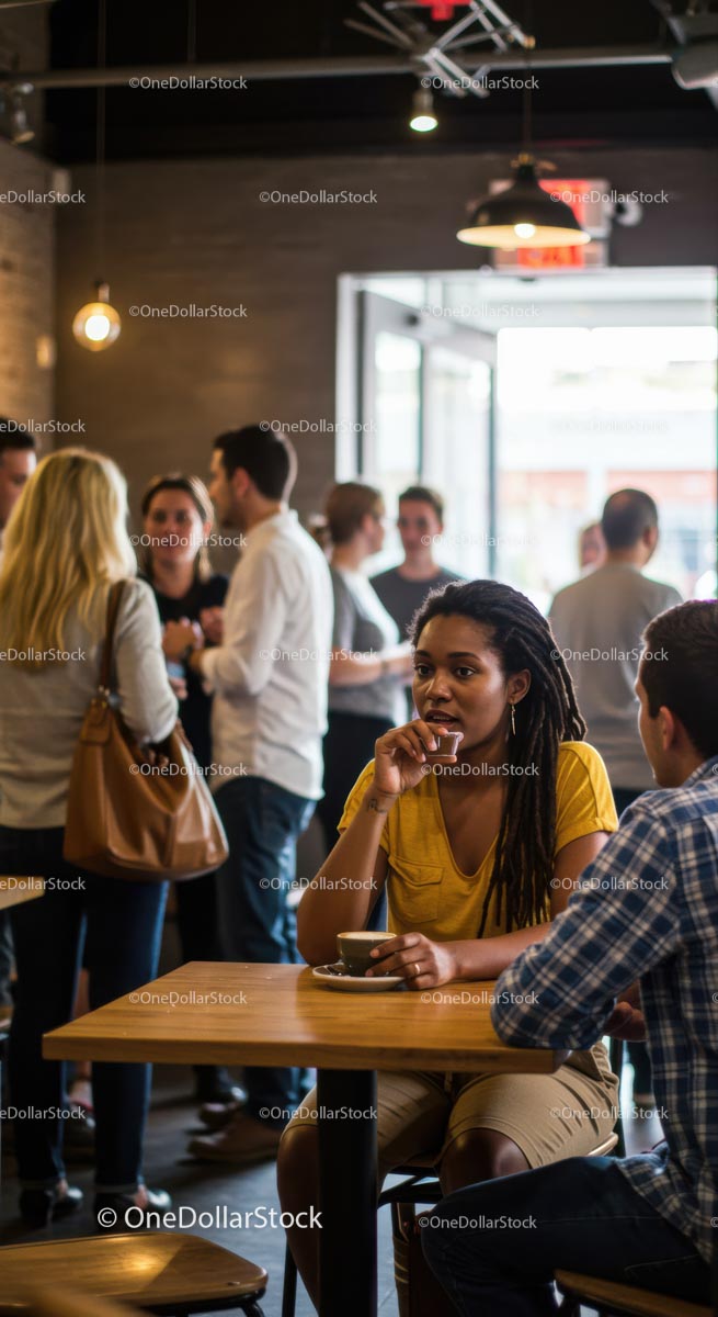 Casual Meeting in a Bustling Coffee Shop
