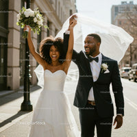 Joyful Newlyweds Celebrating in Urban Cityscape
