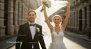 Joyful Bride and Groom Celebrating Their Wedding Day