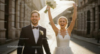 Joyful Bride and Groom Celebrating Their Wedding Day