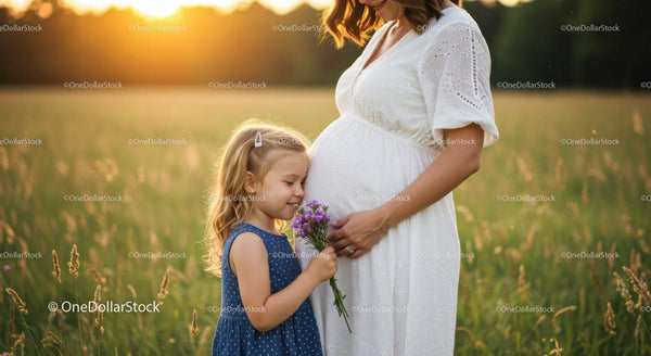 Mother and Daughter in a Sunlit Summer Field