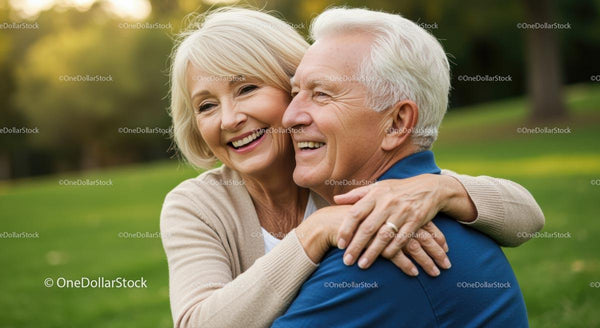 Joyful Senior Couple Embracing in Sunny Park