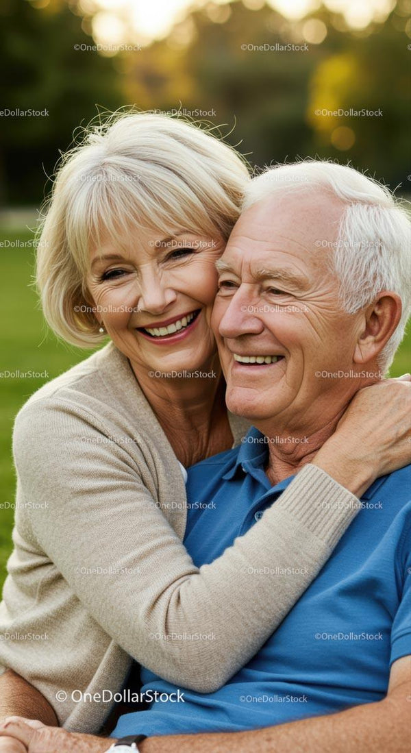 Happy Senior Couple Embracing Outdoors in Autumn