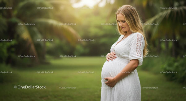 Przyszła Mama w Białej Sukience wśród Zieleni