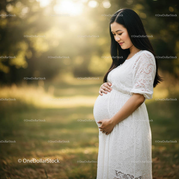 Pregnant Woman Embracing Nature in Serene Summer Light