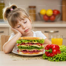 Sleepy Child with Giant Sandwich and Fresh Veggies