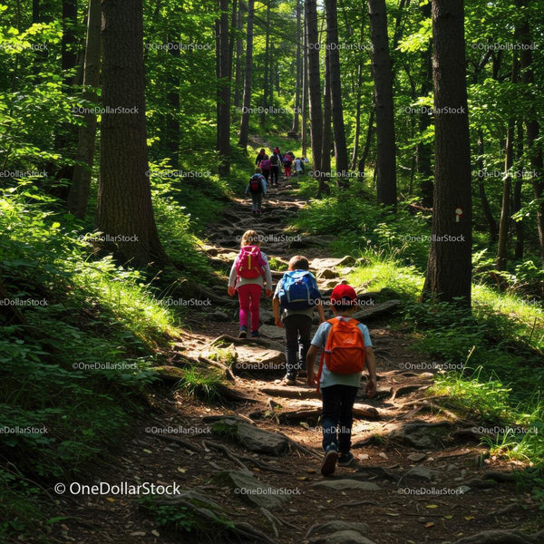 Children's Hiking Adventure in Lush Green Forest