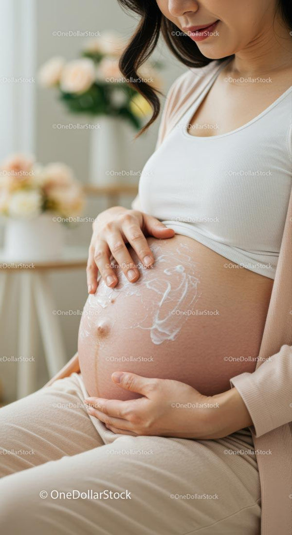 Przyszła Mama Nakładająca Krem na Ciężarny Brzuch