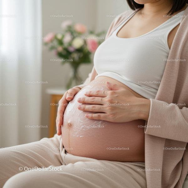 Expecting Mother Applying Cream to Pregnant Belly