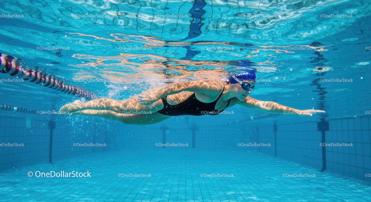 Female Swimmer Performing Freestyle Stroke Underwater