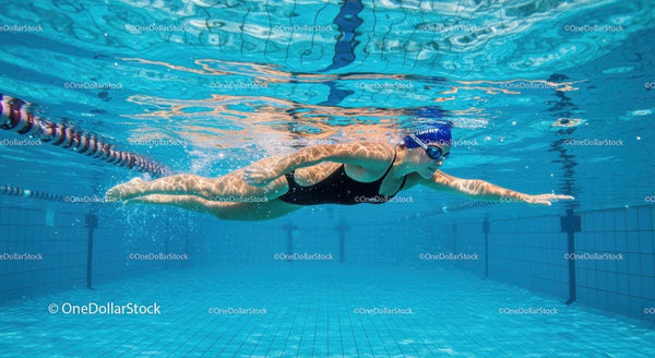 Female Swimmer Performing Freestyle Stroke Underwater