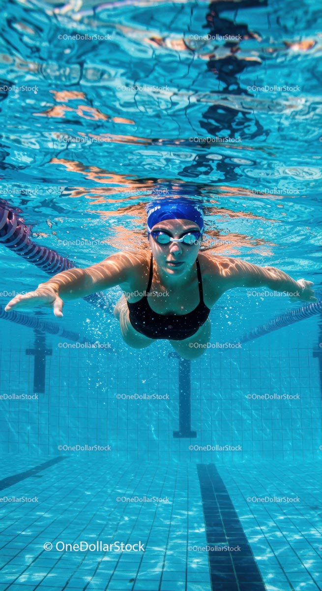 Athletic Woman Swimming Underwater in a Pool