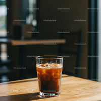 Glass of Iced Coffee on Sunlit Wooden Table