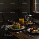 Delicious Pancakes with Fresh Fruits and Coffee