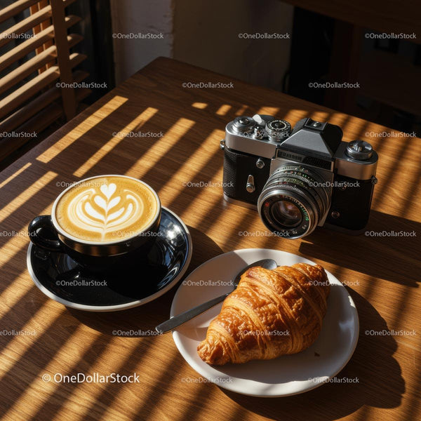Wintage Aparat i Śniadanie z Latte Art