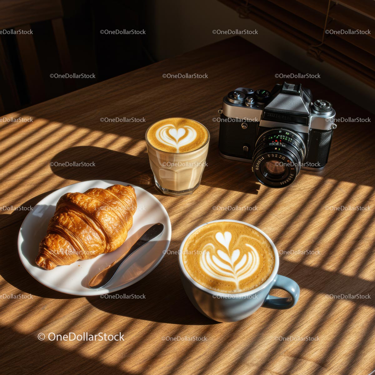 Cozy Breakfast Scene with Coffee and Croissant