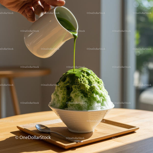 Orzeźwiający lód strugany Matcha z syropem zielonej herbaty