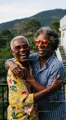 Happy Senior Couple Embracing with Joyful Smiles Outdoors