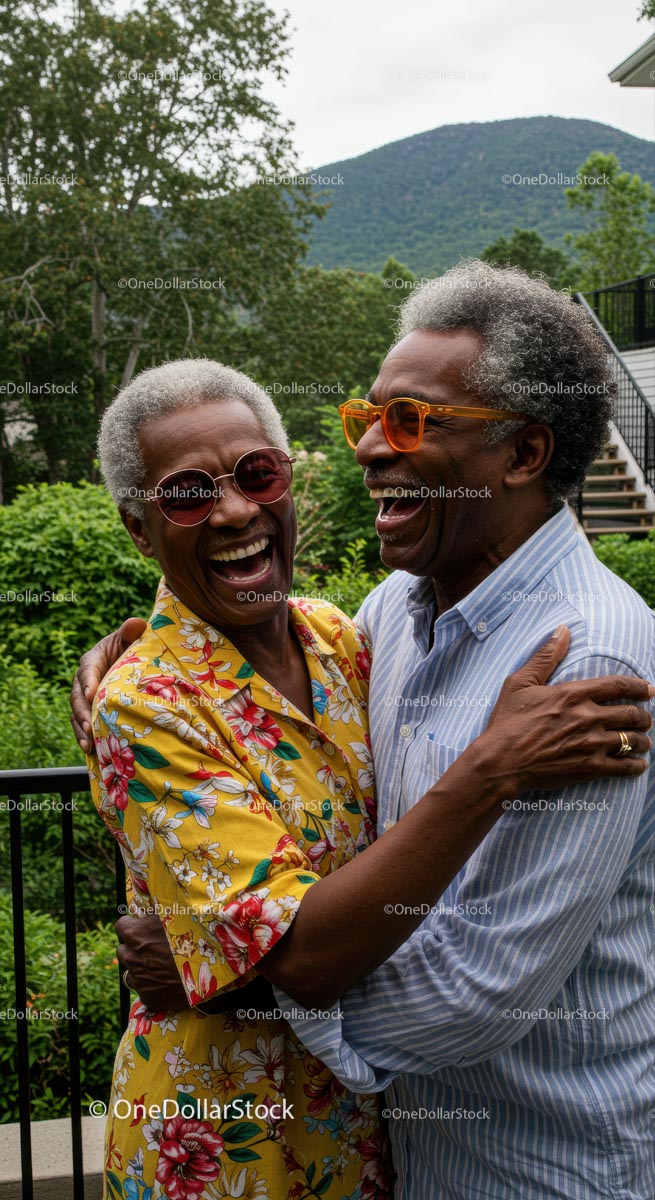 Happy Senior Couple Embracing Outdoors with Laughter