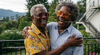 Joyful Embrace of Two Happy Senior Friends Outdoors