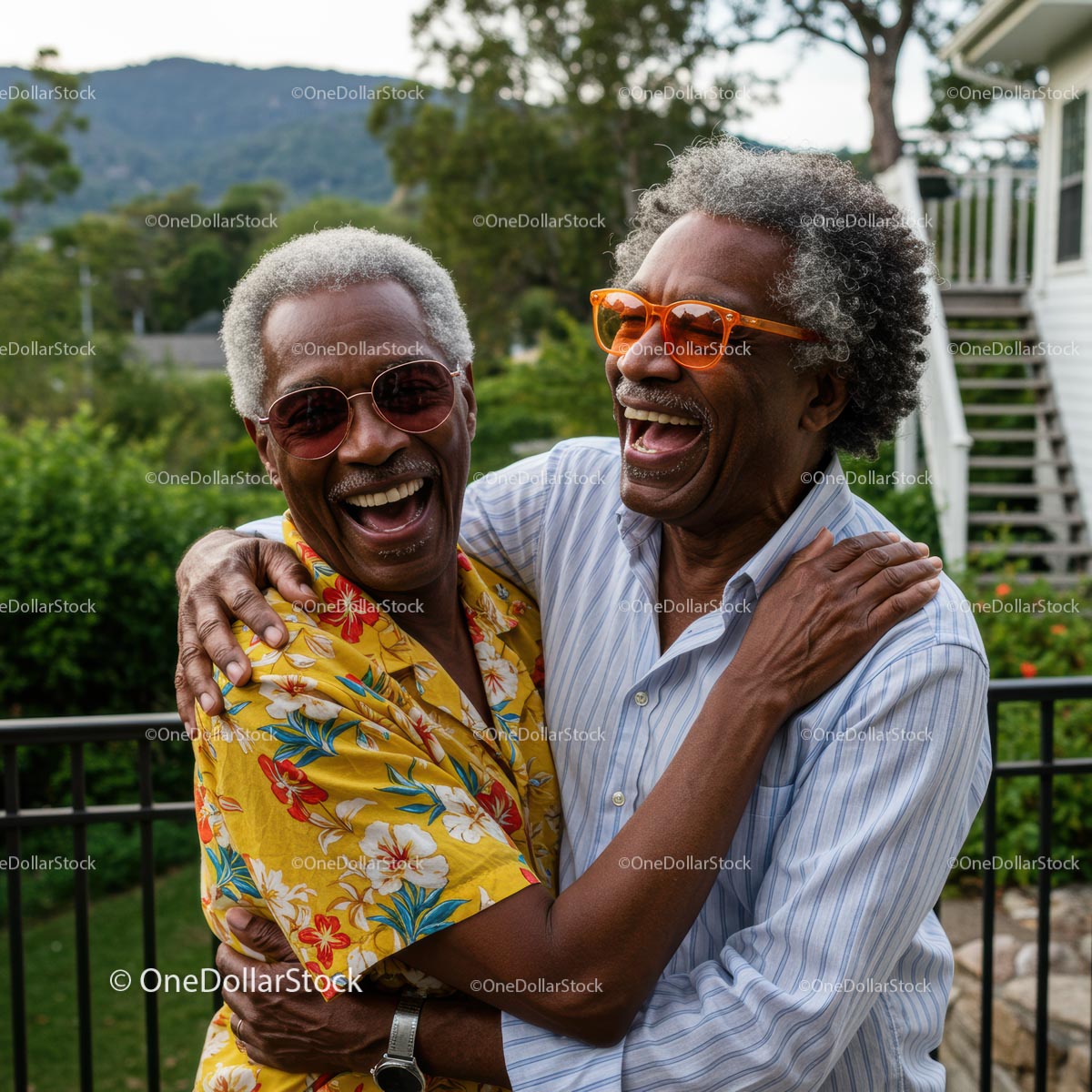 Joyful Elderly Friends Laughing Outdoors in Nature