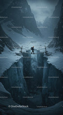 Daring Adventurer Crossing Snowy Mountain Crevasse