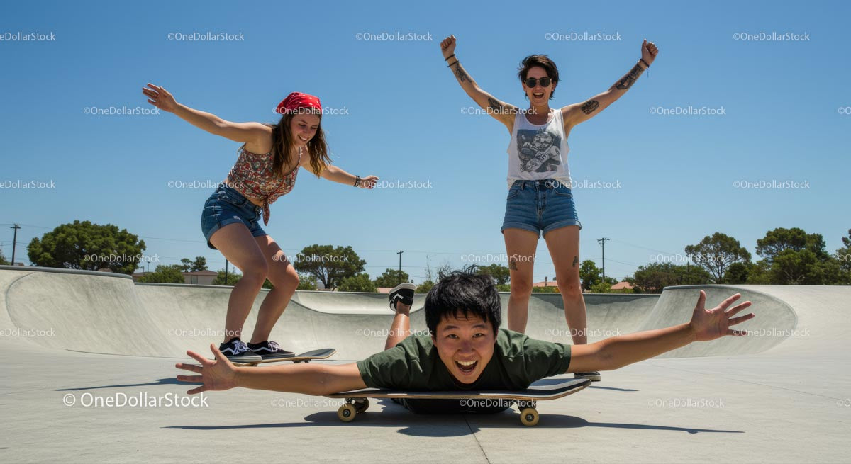 Friends Enjoying a Fun Day at the Skate Park