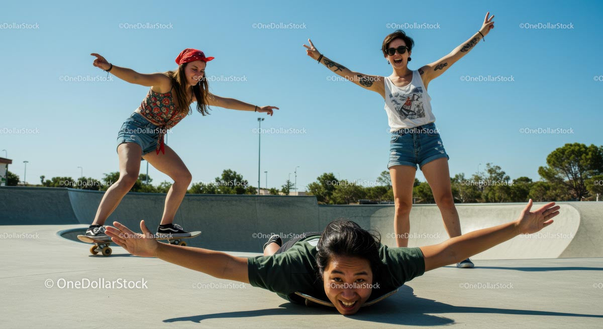 Friends Enjoying a Fun Day at the Skatepark