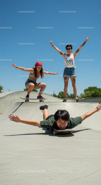 Friends Enjoying Skateboarding Fun at the Park