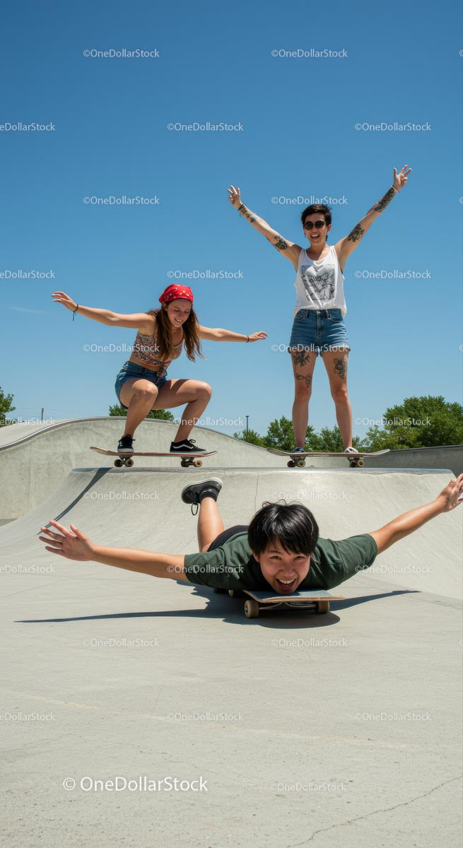 Friends Enjoying Skateboarding Fun at the Park