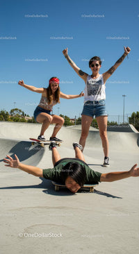 Friends Enjoying Skateboarding Adventure at the Park