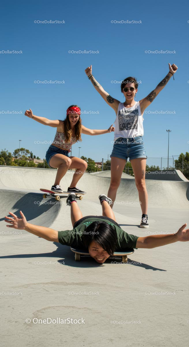 Friends Enjoying Skateboarding Adventure at the Park