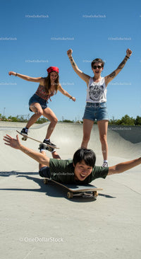 Friends Enjoy Dynamic Skateboarding at Sunny Park