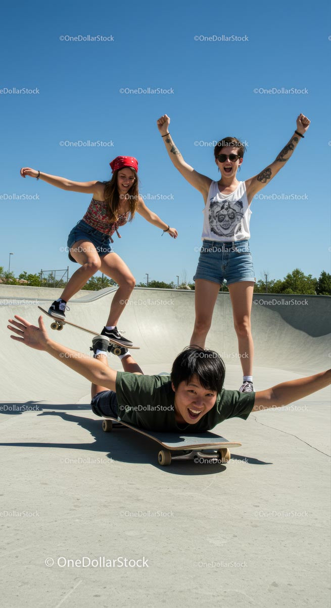 Friends Enjoy Dynamic Skateboarding at Sunny Park