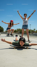 Group of Friends Enjoying Skateboarding Fun at Skate Park