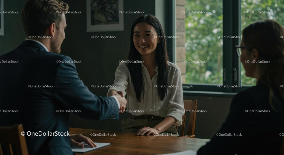 Business Professionals Shaking Hands in Office Meeting