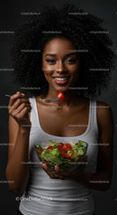 Smiling Woman Enjoying Fresh Vegetable Salad