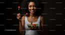 Smiling Woman Enjoying a Fresh Cherry Tomato Salad